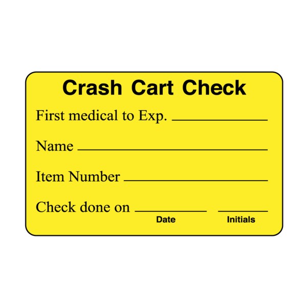 Crash Cart Check/First Medical to Exp. 1-3/4" x 2-3/4" Yellow w/Black